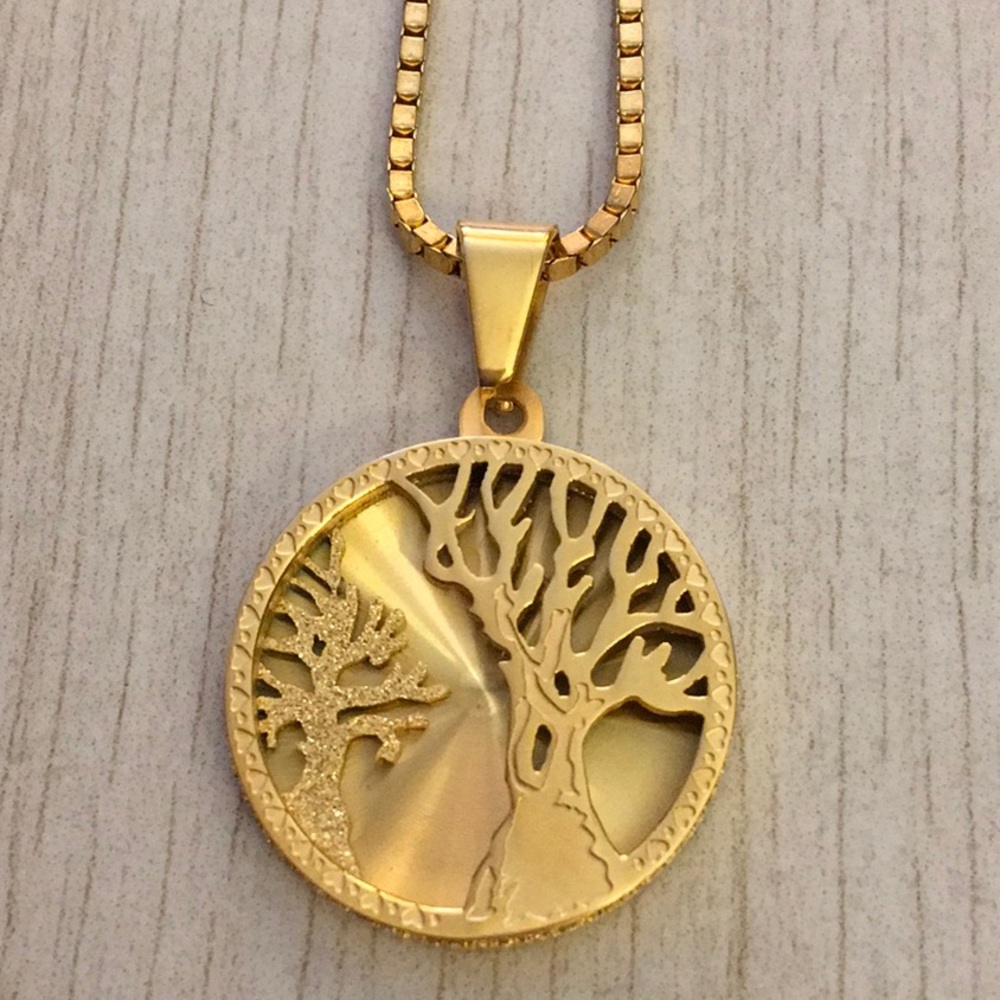 Tree of life necklace gold steel jewelry set